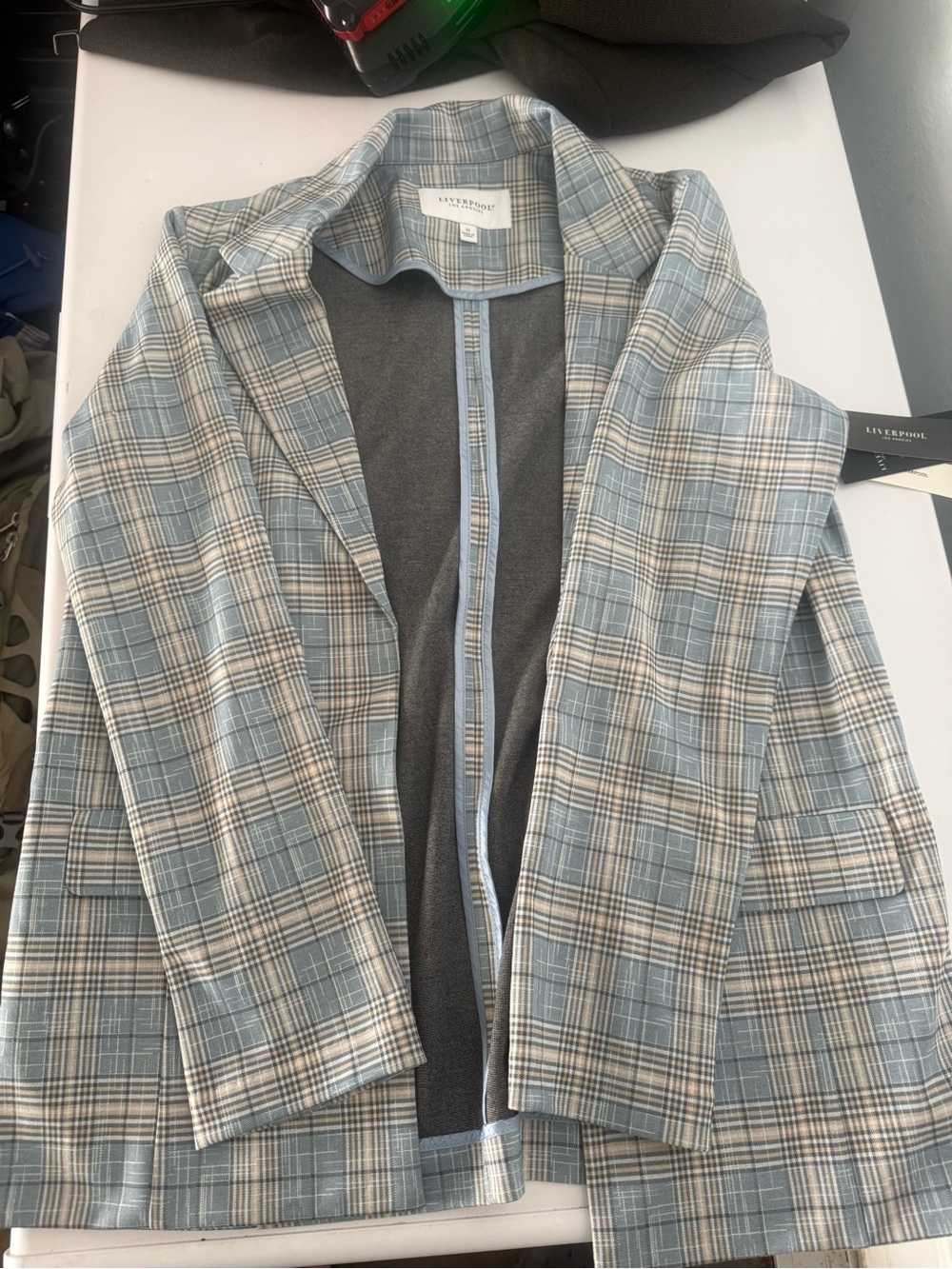 Liverpool Women's Light Blue Plaid Blazer Jacket